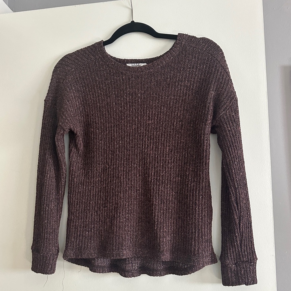 grape purple knit sweater with a loose fit